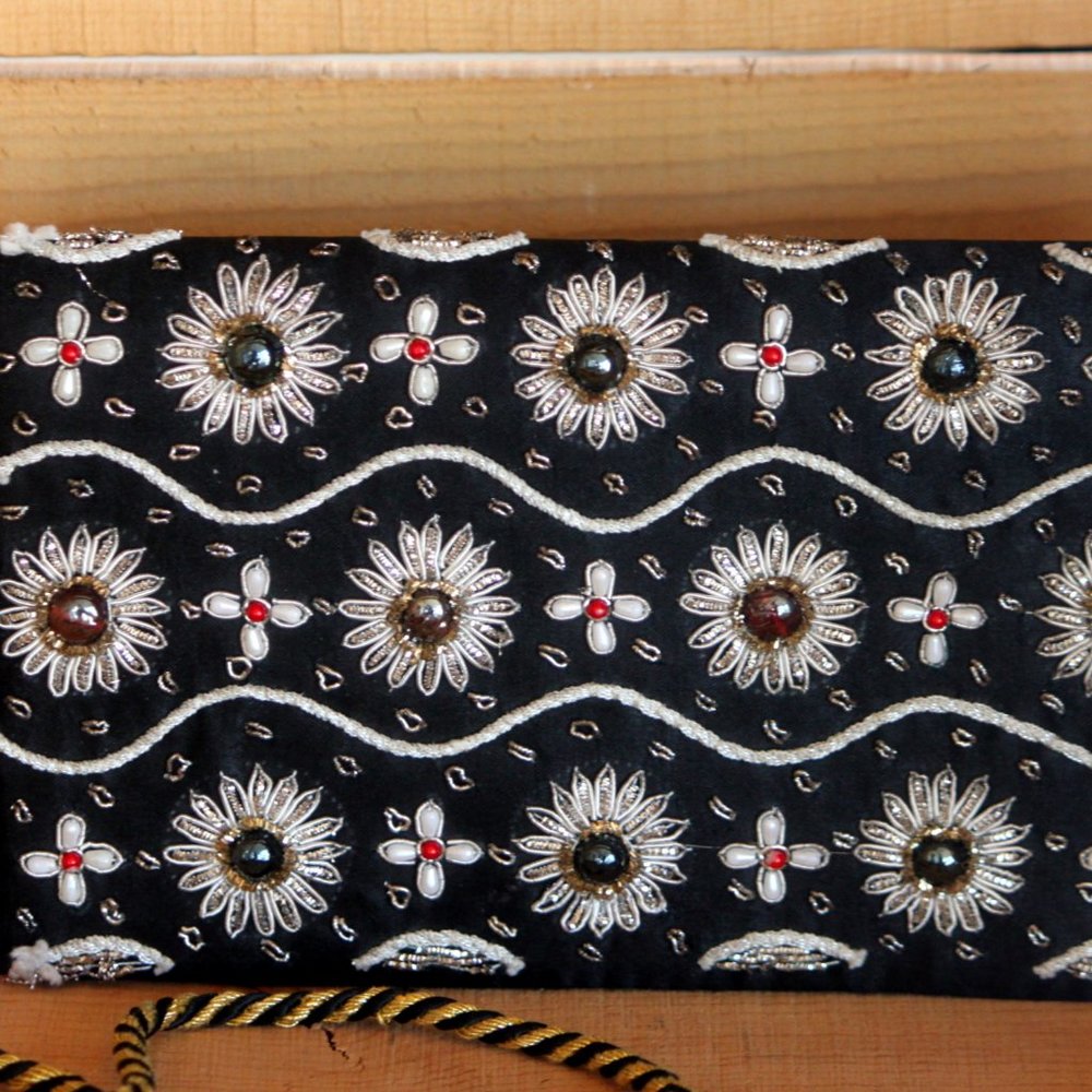 Satin Embroidered Beaded Evening Bag New Years Wedding